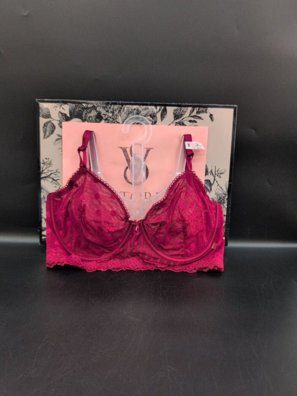 Victoria Secret Sexy Tee Sheer Heritage Unlined Demi Bra Top 36DD Red Lacquer